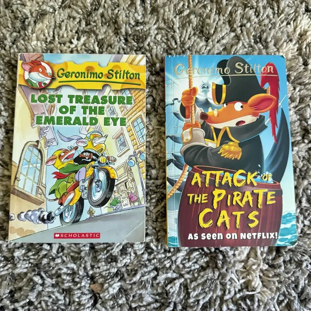2 Geronimo Stilton Books Lost Treasure of Emerald Eye Attack of the Pirate Cats